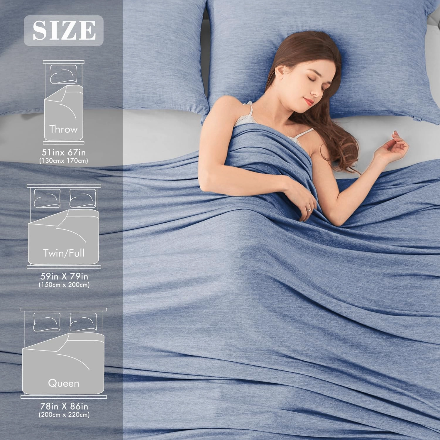 LUXEAR Cooling Blanket for Hot Sleepers Night Sweats Japanese Q-Max>0.5 Arc-Chill Cooling Fiber Keep Adults/Children Cool Twin Size Cool Summer Blanket 59 X 79in Soft Breathable All-Season-Blue