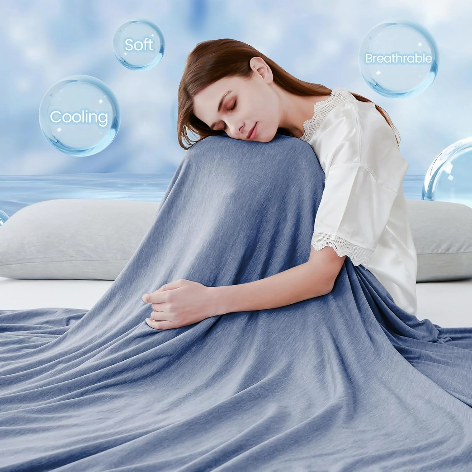 LUXEAR Cooling Blanket for Hot Sleepers Night Sweats Japanese Q-Max>0.5 Arc-Chill Cooling Fiber Keep Adults/Children Cool Twin Size Cool Summer Blanket 59 X 79in Soft Breathable All-Season-Blue