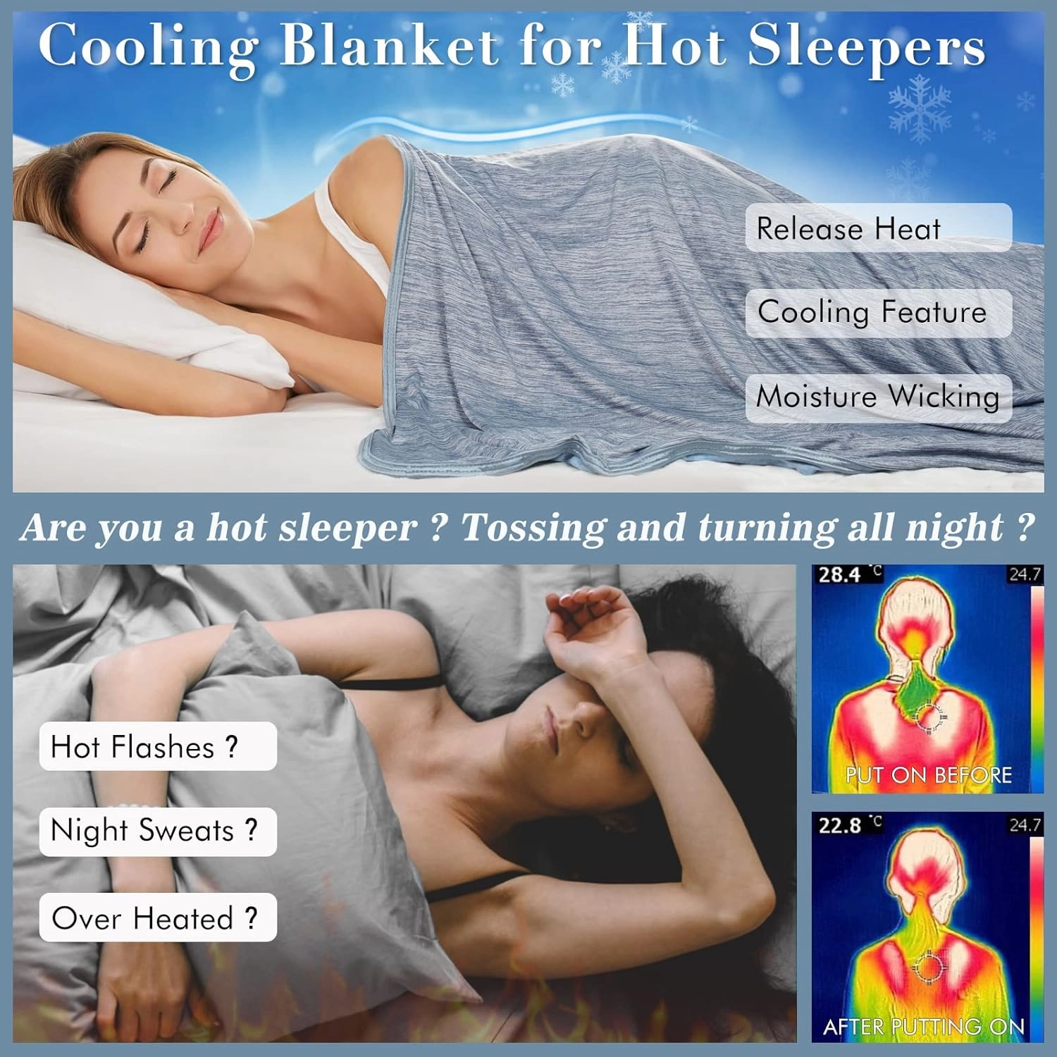 LUXEAR Cooling Blanket for Hot Sleepers Night Sweats Japanese Q-Max>0.5 Arc-Chill Cooling Fiber Keep Adults/Children Cool Twin Size Cool Summer Blanket 59 X 79in Soft Breathable All-Season-Blue