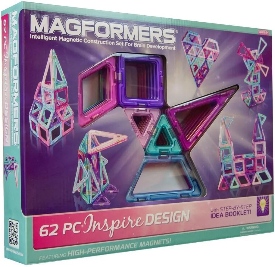 Magformers Inspire Design 62-Piece Set - Magnetic Tiles Building Blocks, Educational Kit, STEM Toy - Magnetic Building Tiles for Kids to Develop Problem-Solving Abilities and Shape Recognition