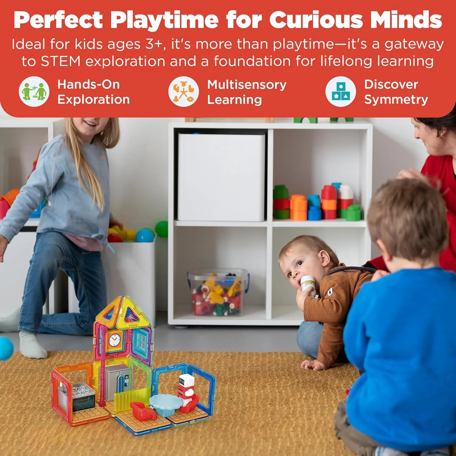MAGFORMERS Minibot Kitchen Set, Rainbow Colors, Educational Magnetic Geometric Shapes Tiles Building STEM Toy Set Ages 3 
