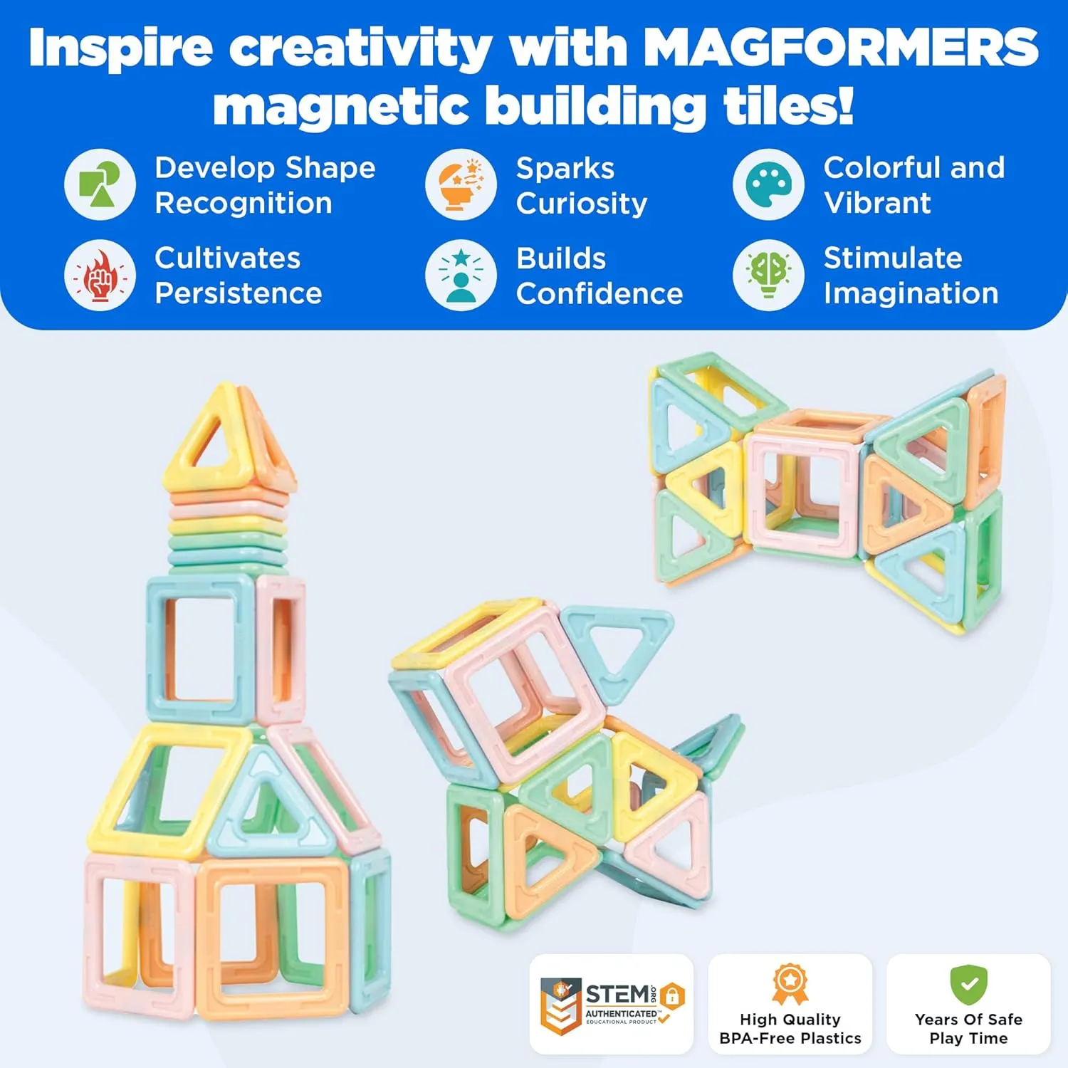 Magformers My First Pastel 30 Piece Set - Magnetic Tiles Building Blocks, Educational Kit, STEM Toy Set - Magnetic Building Tiles for Kids to Develop Problem-Solving Abilities and Shape Recognition