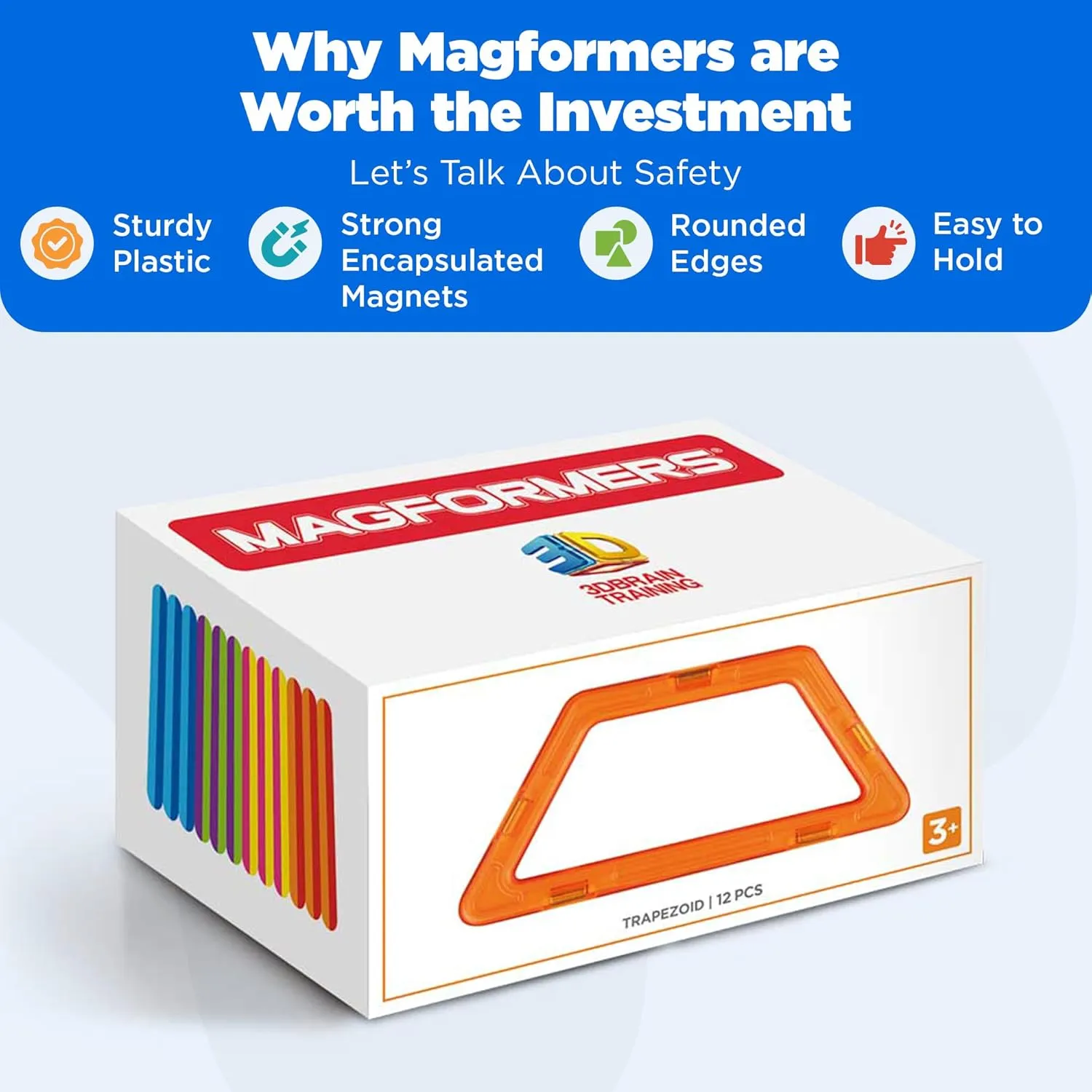 Magformers Trapezoid 12PC Set - Magnetic Tiles Building Blocks, Educational Kit, STEM Toy Set - Magnetic Building Tiles for Kids to Develop Problem-Solving Abilities and Shape Recognition