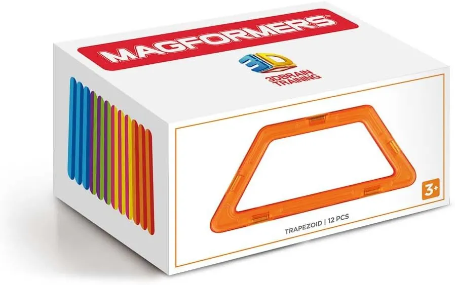 Magformers Trapezoid 12PC Set - Magnetic Tiles Building Blocks, Educational Kit, STEM Toy Set - Magnetic Building Tiles for Kids to Develop Problem-Solving Abilities and Shape Recognition