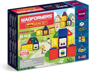 MAGFORMERS Wow House 28 Pieces Set, Rainbow Colors, Educational Magnetic Geometric Shapes Tiles Building STEM Toy Set Ages 3 