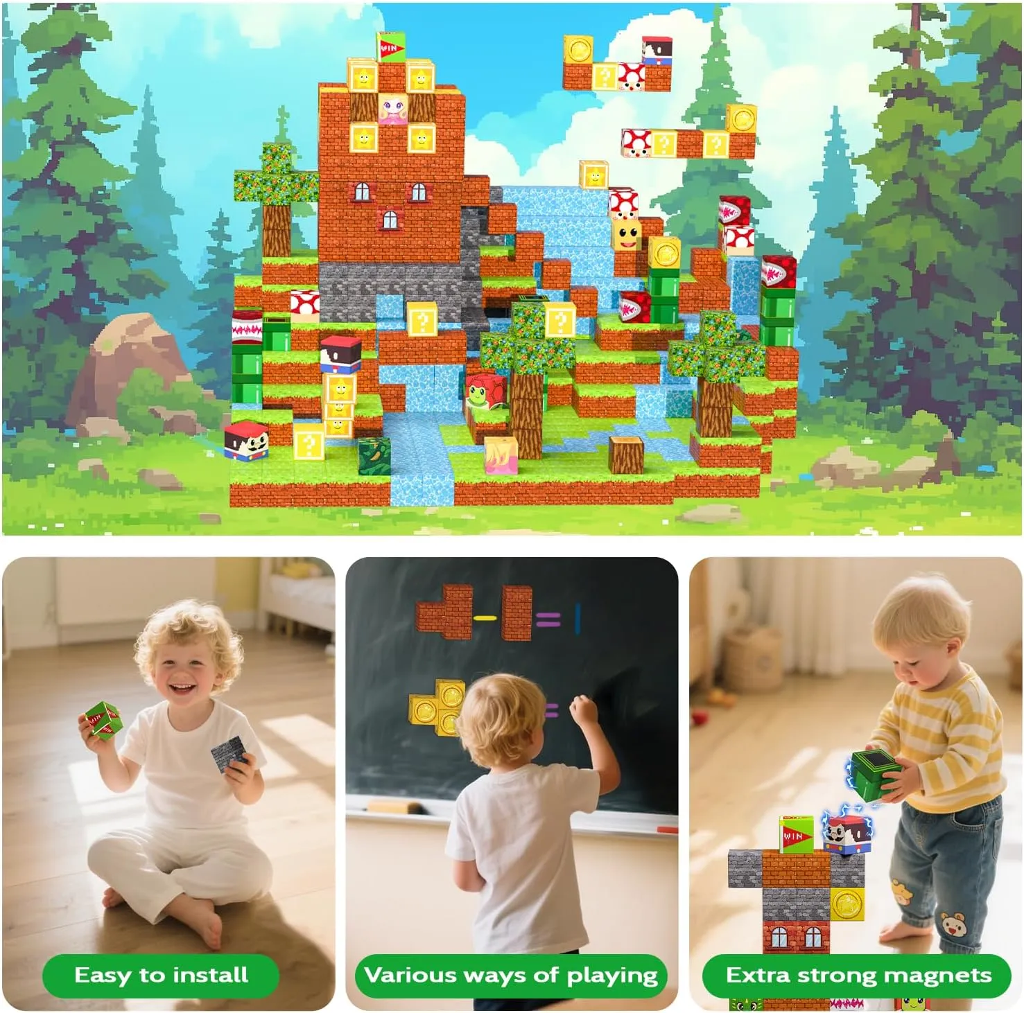 Magnetic Blocks, 48PCS Magnetic Tiles Building Blocks, Magnet Cubes STEM Sensory Game Toys Christmas Birthday Gifts for Kids Boys Girls Age 3  (Forest)