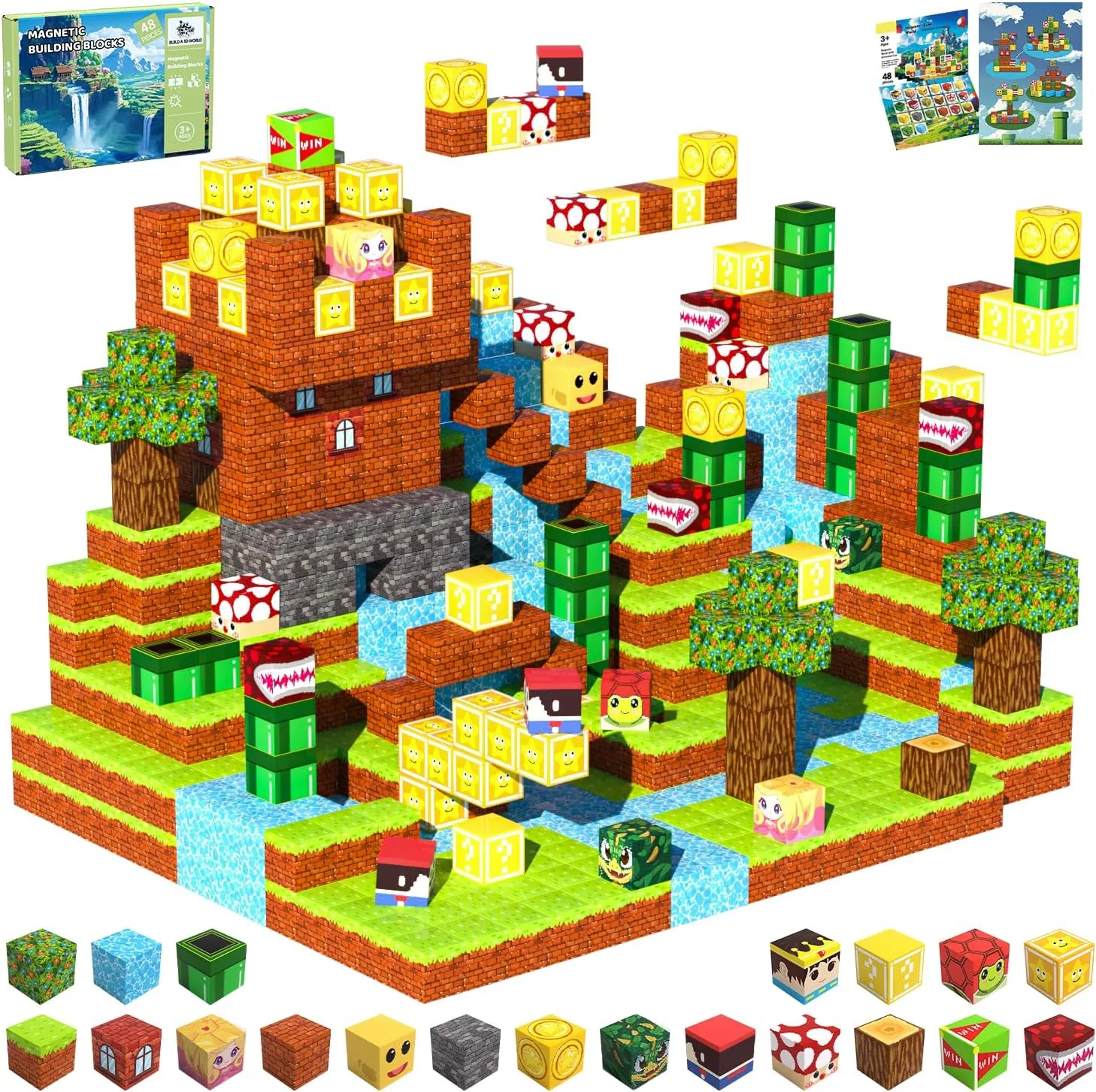 Magnetic Blocks, 48PCS Magnetic Tiles Building Blocks, Magnet Cubes STEM Sensory Game Toys Christmas Birthday Gifts for Kids Boys Girls Age 3  (Forest)