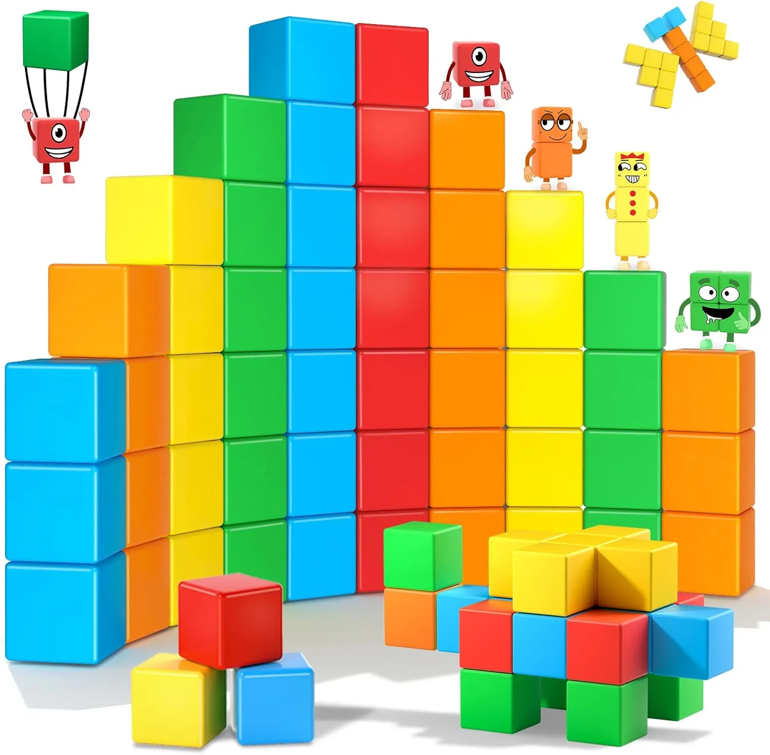 Magnetic Blocks, Magnetic Building Blocks for Toddlers 3 , Preschool STEM Magnetic Cubes Toys, Montessori Educational Sensory Magnet Toys for Kids Age 3-5 Year Old Boys and Girls Birthday Gifts 45PCS