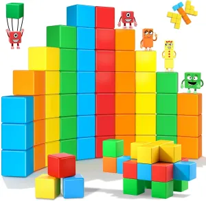 Magnetic Blocks, Magnetic Building Blocks for Toddlers 3 , Preschool STEM Magnetic Cubes Toys, Montessori Educational Sensory Magnet Toys for Kids Age 3-5 Year Old Boys and Girls Birthday Gifts 45PCS