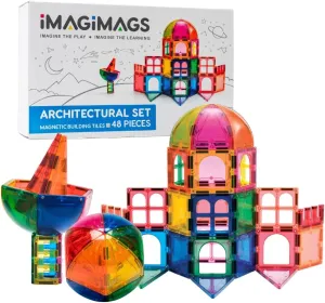 Magnetic Building Tiles, 48 Piece Architectural Dome Set for Boys Girls Kids, Educational Creative Learning Activity Building Block Toddler Toys, Children Ages 3 Years  