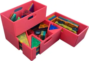 Magnetic Tile Storage - Starter Stack, Storage System, Standard Sorter with (2) Half Buckets, Organizer, Bin, Kids, Toys (Red)