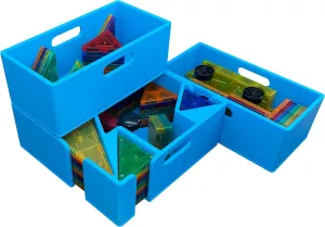 Magnetic Tile Storage - Starter Stack, Storage System, Standard Sorter with (2) Half Buckets, Organizer, Bin, Kids, Toys (Sky Blue)