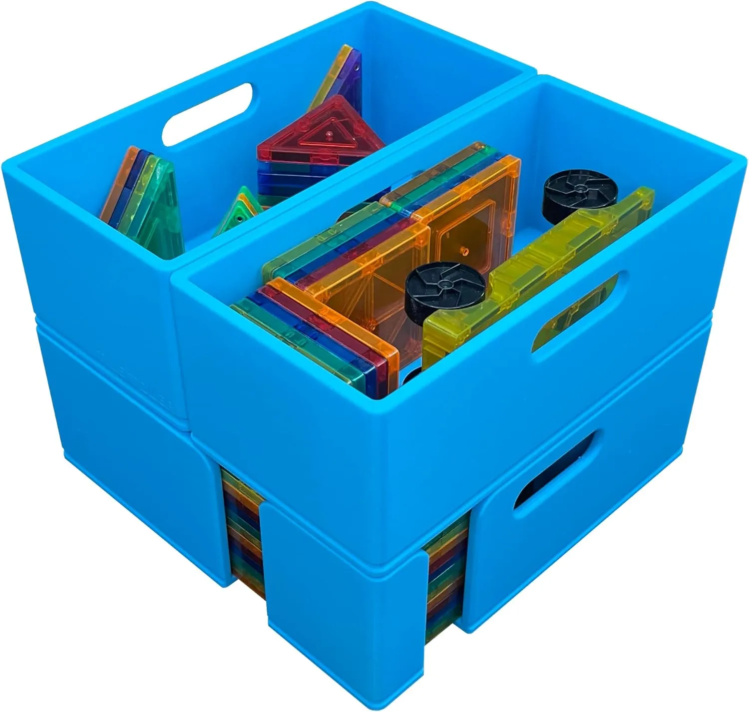 Magnetic Tile Storage - Starter Stack, Storage System, Standard Sorter with (2) Half Buckets, Organizer, Bin, Kids, Toys (Sky Blue)
