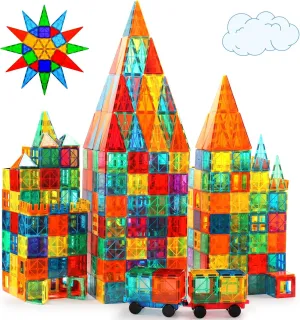 Magnetic Tiles, 100PCS Magnetic Building Blocks,Magnet Toys Set for Boys Girls,STEM Learning Montessori Toy for Kids with 2 Magnetic Wheels