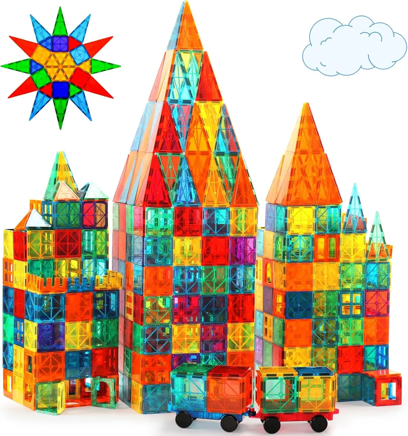 Magnetic Tiles, 100PCS Magnetic Building Blocks,Magnet Toys Set for Boys Girls,STEM Learning Montessori Toy for Kids with 2 Magnetic Wheels