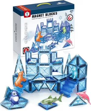 Magnetic Tiles Blocks Toys 54PCS: Magnet Blocks Building Toys, STEM Sensory Mini Magnetic Tiles for Toddler Age 3 4 5 8 Boys Girls, Maritime Animal World Creative Games Kids Toys