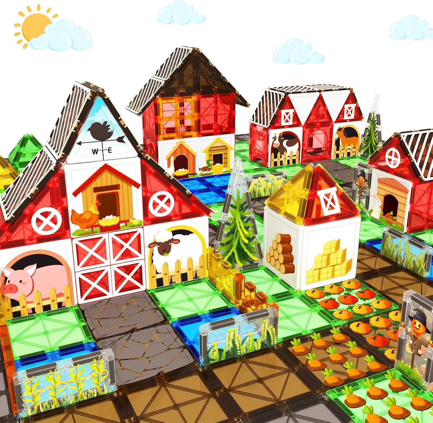Magnetic Tiles Farm Animal Toys Set for Toddles Kids, Montessori STEM Toys for 3  Year Old Boys Girls, Magnetic Building Blocks, Construction Sensory Magnets Games Educational Birthday Toys Gifts