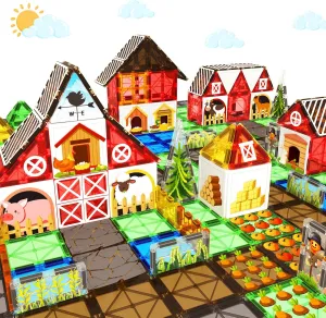 Magnetic Tiles Farm Animal Toys Set for Toddles Kids, Montessori STEM Toys for 3  Year Old Boys Girls, Magnetic Building Blocks, Construction Sensory Magnets Games Educational Birthday Toys Gifts