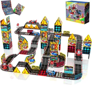 Magnetic Tiles Road Set, Magnetic Blocks for Build Race Car Tracks, Construction Kit STEM Learning Toys for Boys Girls Ages 1-12, Back to School Holidays Birthdays Gift