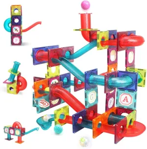 Magnetic Tiles,125 Piece Pipe Magnetic Blocks for Toddlers, 3D Clear Magnets Toys, STEM Toy Children Magnetic Tiles Building Set for Kids Boys Girls Age 3 4 5 6 Year Old 3