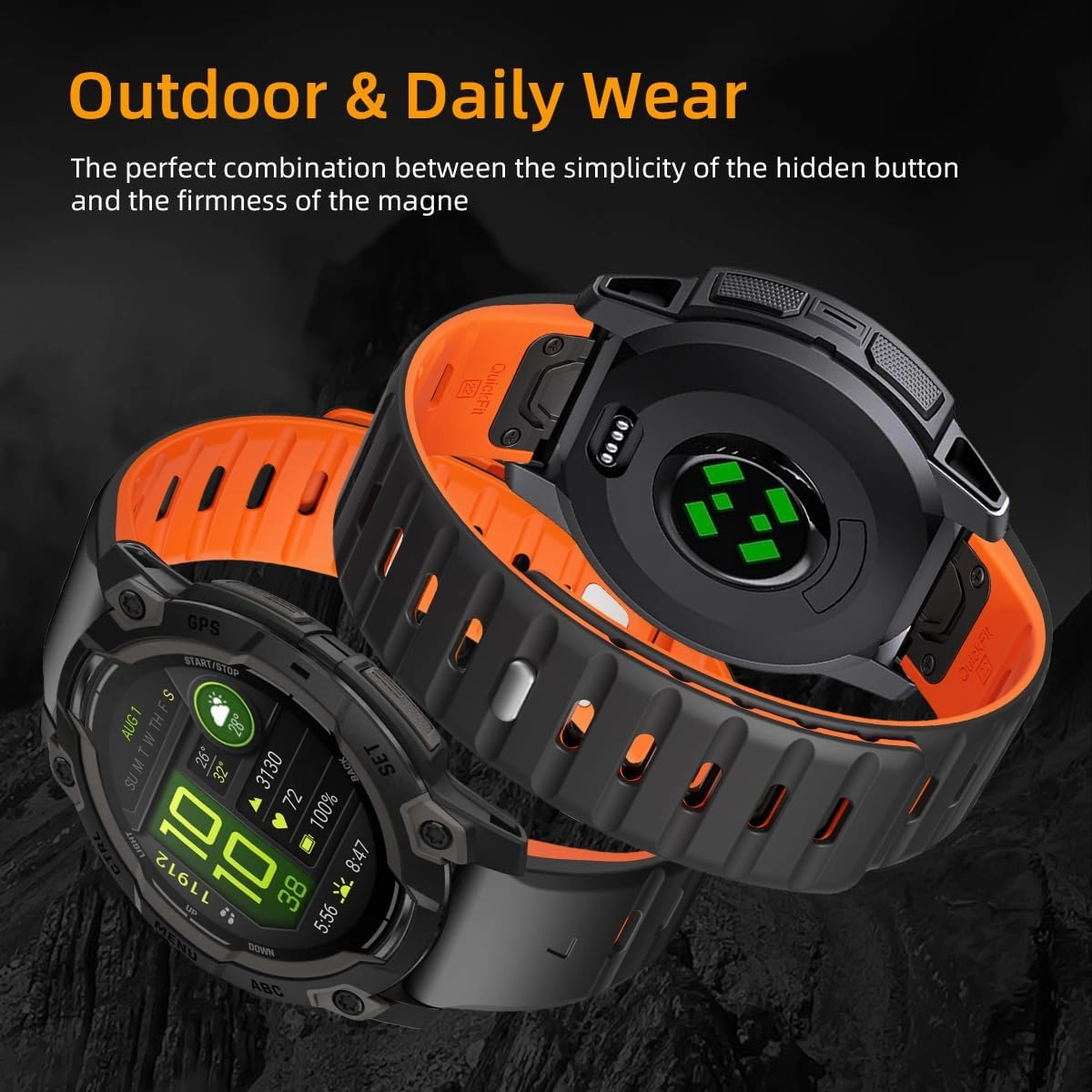 Magnetic Silicone Band Compatible with Garmin Instinct 3/2/Solar/Tactical/Tide/Esports 45mm 50mm,26mm 22MM Quick Fit Release Rugged Instinct Bands for Men Women