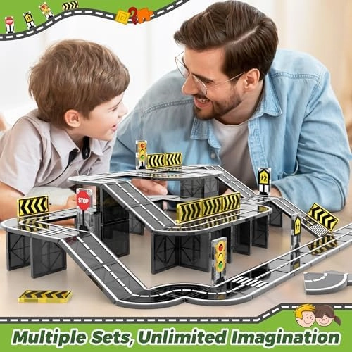 Magnetic Tiles Road Expansion Set, STEM Magnetic Building Blocks for Kids Ages 3-5 4-8 5-7, Preschool Learning Sensory Kids Toys for Toddler Birthday