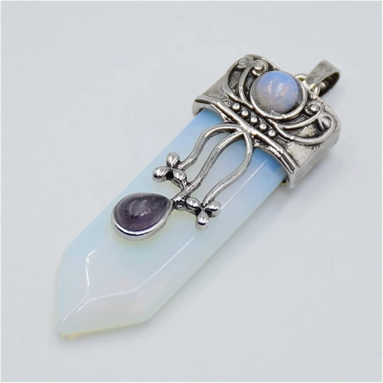 Make Jewelry Yourself Natural Amethyst Pink Quartz Stone Sword Necklace Trailer Labradorite Lapis Lazuli Black Onyx Arrow Pearl Round Opal Jewelry geman Pendant (Size : Black Agates)