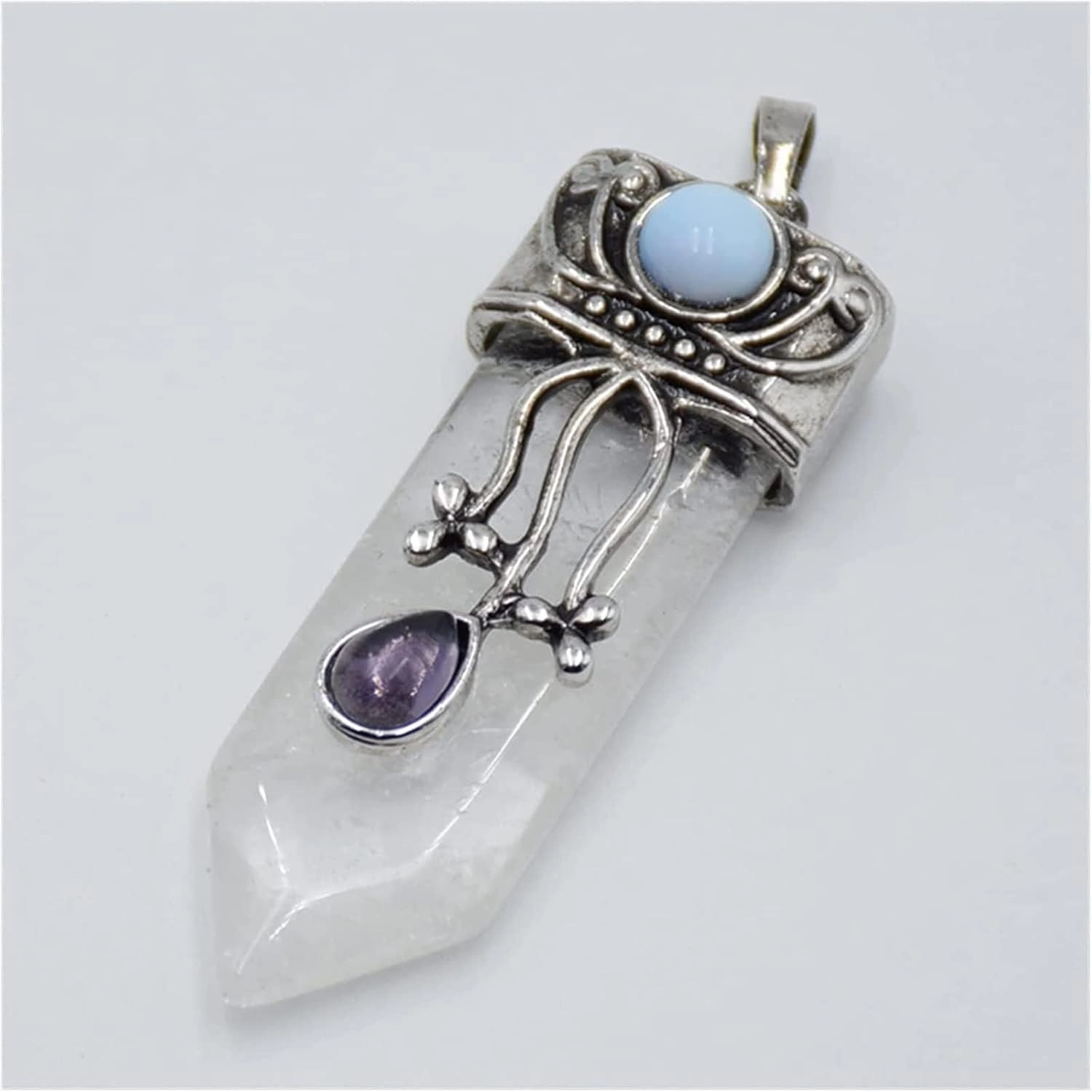 Make Jewelry Yourself Natural Amethyst Pink Quartz Stone Sword Necklace Trailer Labradorite Lapis Lazuli Black Onyx Arrow Pearl Round Opal Jewelry geman Pendant (Size : Black Agates)