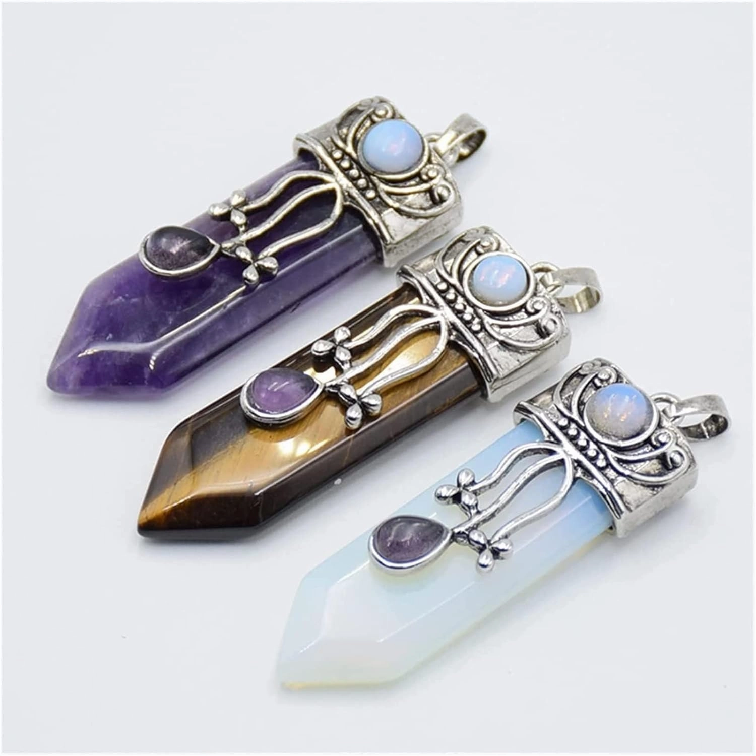Make Jewelry Yourself Natural Amethyst Pink Quartz Stone Sword Necklace Trailer Labradorite Lapis Lazuli Black Onyx Arrow Pearl Round Opal Jewelry geman Pendant (Size : Black Agates)