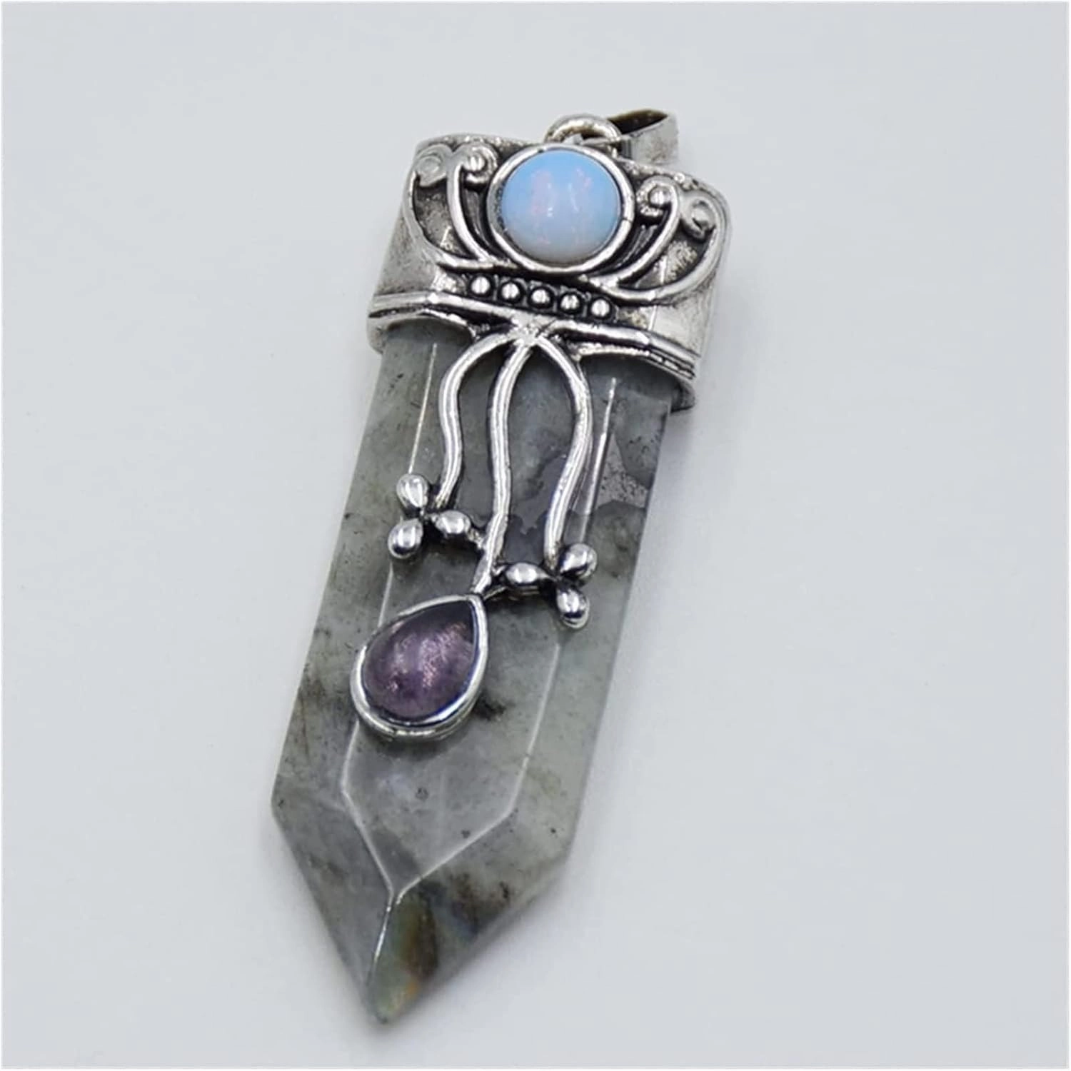 Make Jewelry Yourself Natural Amethyst Pink Quartz Stone Sword Necklace Trailer Labradorite Lapis Lazuli Black Onyx Arrow Pearl Round Opal Jewelry geman Pendant (Size : Black Agates)