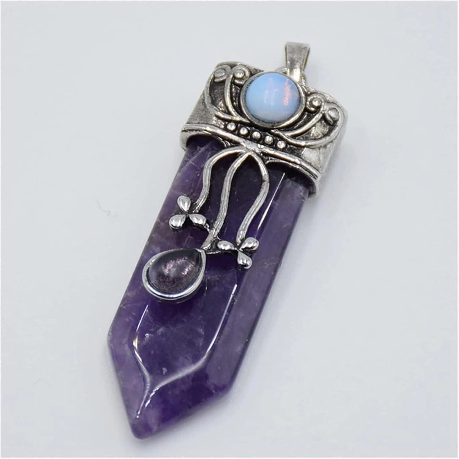 Make Jewelry Yourself Natural Amethyst Pink Quartz Stone Sword Necklace Trailer Labradorite Lapis Lazuli Black Onyx Arrow Pearl Round Opal Jewelry geman Pendant (Size : Black Agates)