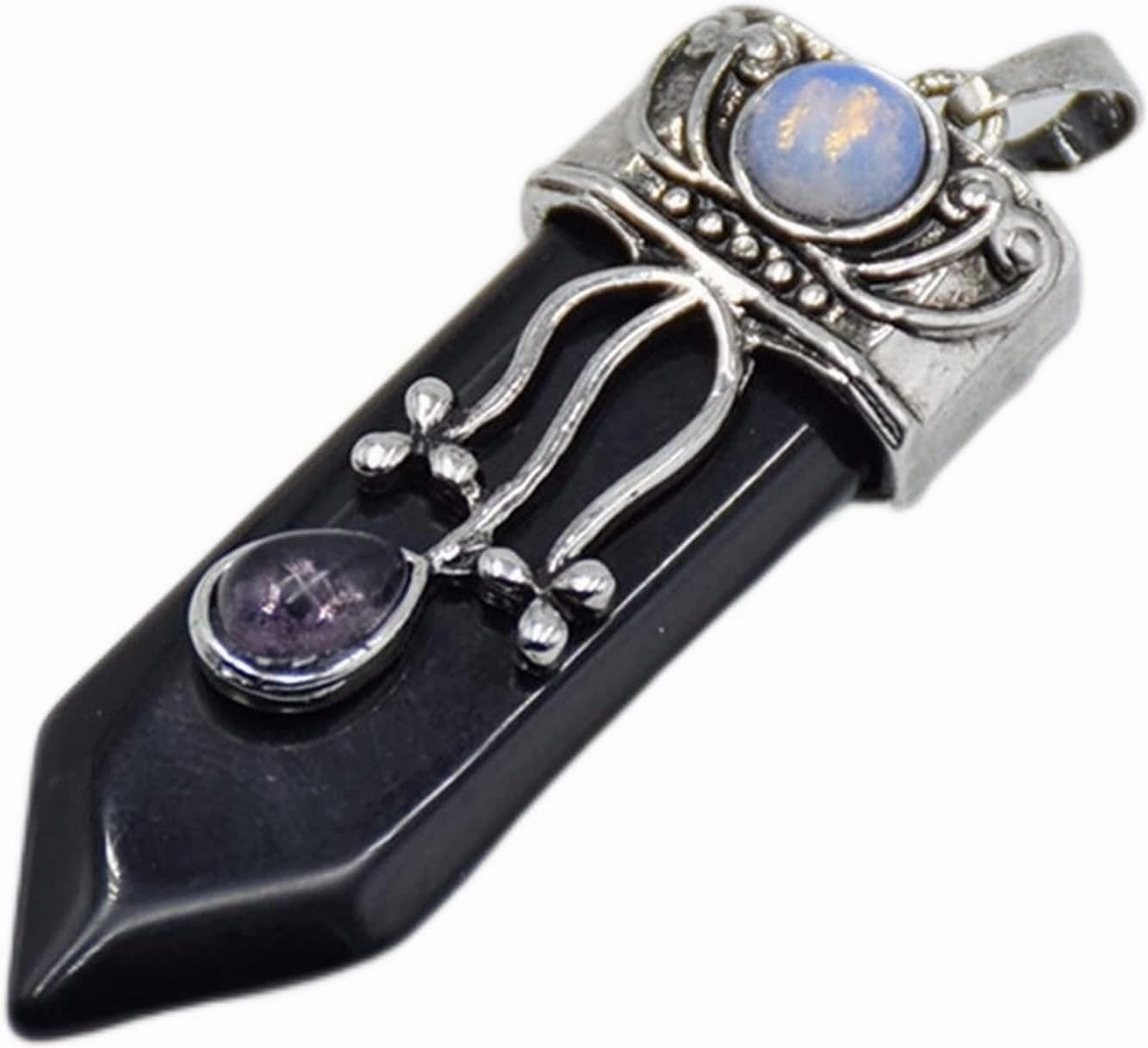 Make Jewelry Yourself Natural Amethyst Pink Quartz Stone Sword Necklace Trailer Labradorite Lapis Lazuli Black Onyx Arrow Pearl Round Opal Jewelry geman Pendant (Size : Black Agates)