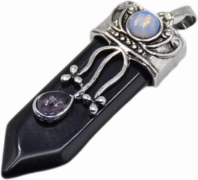Make Jewelry Yourself Natural Amethyst Pink Quartz Stone Sword Necklace Trailer Labradorite Lapis Lazuli Black Onyx Arrow Pearl Round Opal Jewelry geman Pendant (Size : Black Agates)