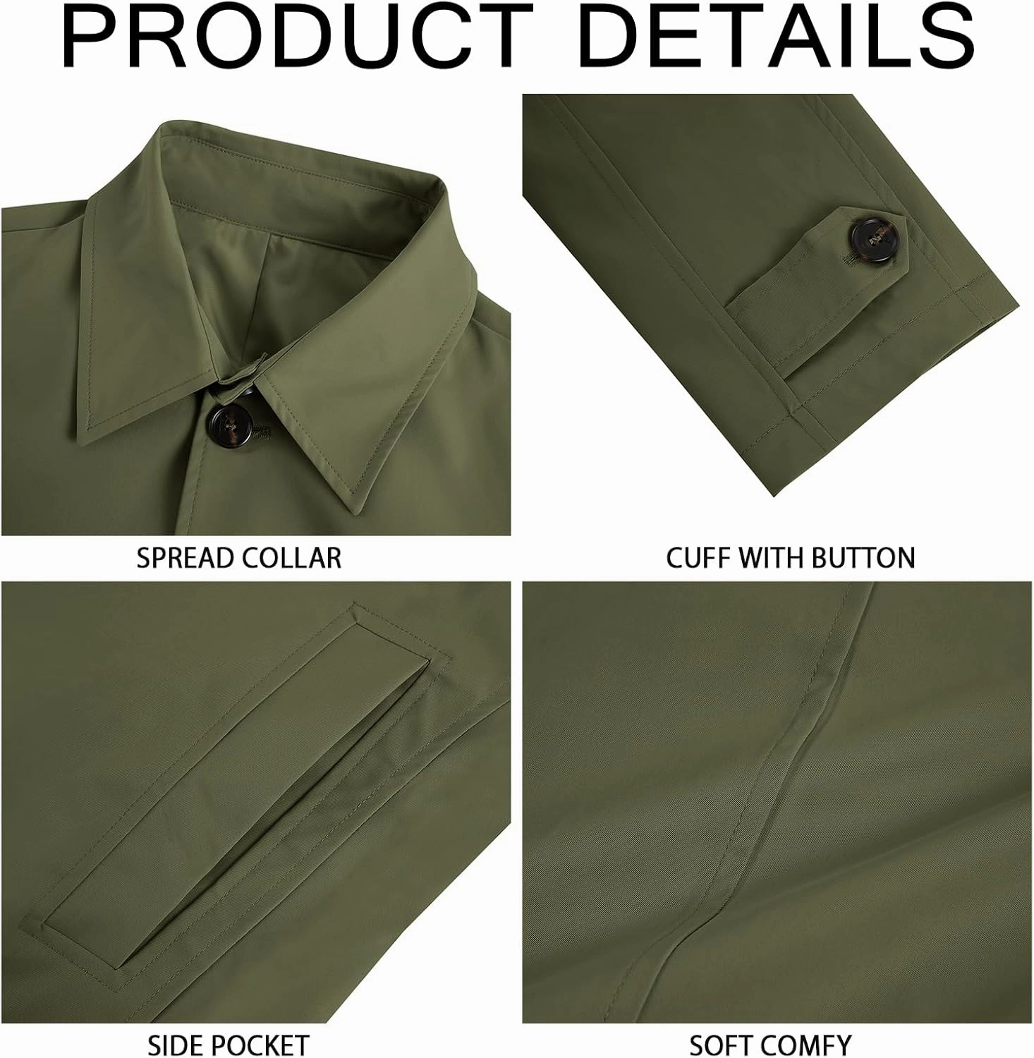 Makkrom Mens Trench Coat Single Breasted Casual Spread Collar Windbreak Jacket Long Classic Business Overcoat