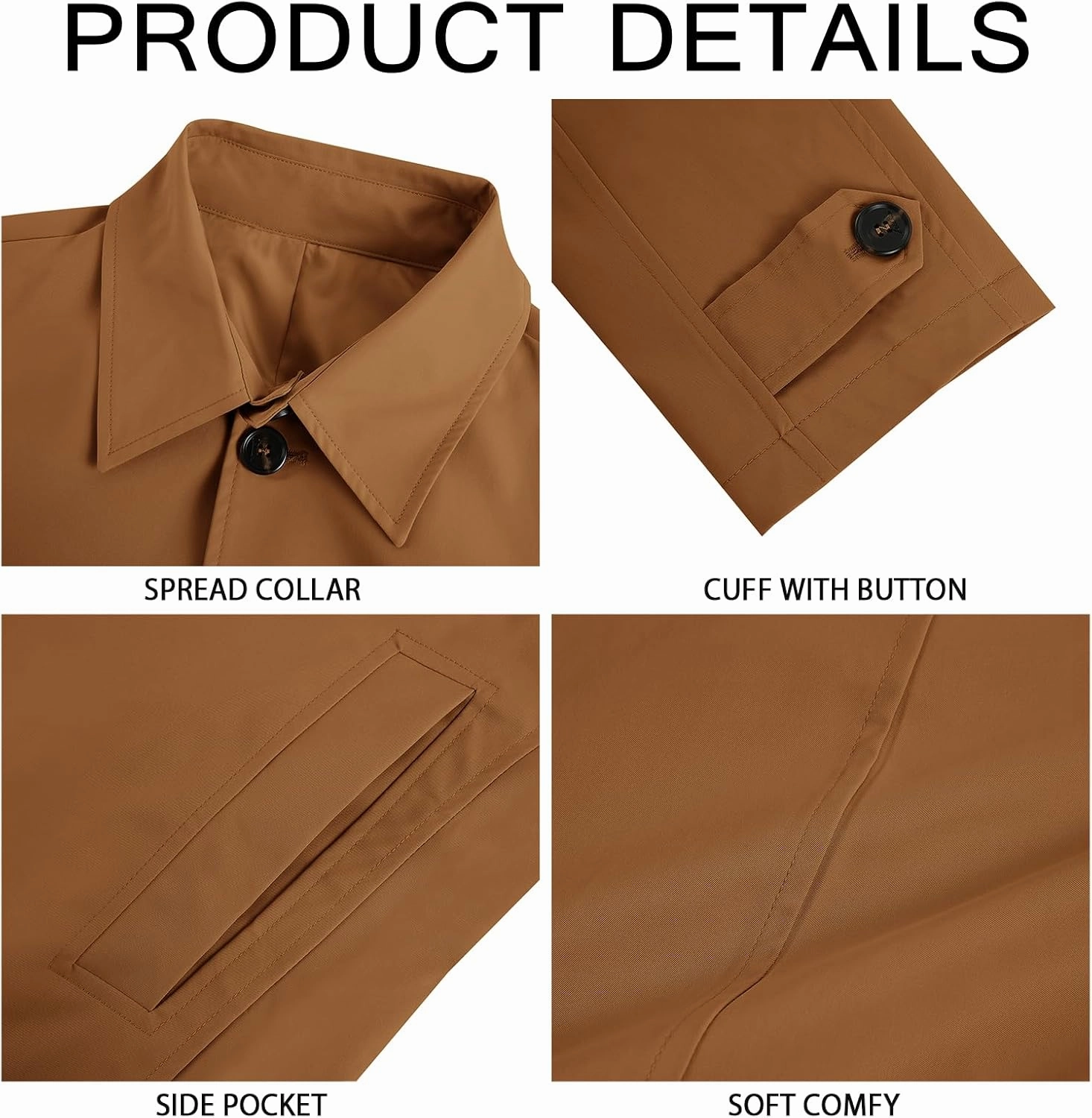 Makkrom Mens Trench Coat Single Breasted Casual Spread Collar Windbreak Jacket Long Classic Business Overcoat