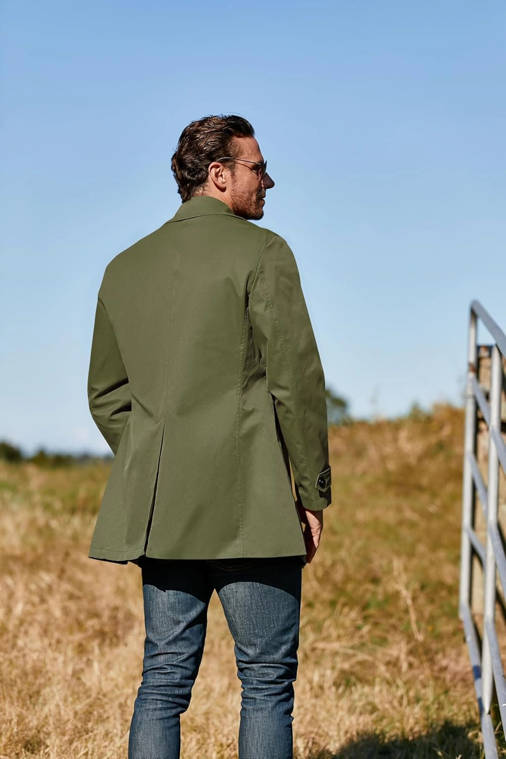 Makkrom Mens Trench Coat Single Breasted Casual Spread Collar Windbreak Jacket Long Classic Business Overcoat