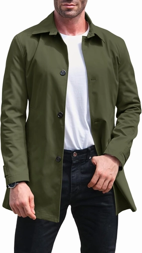 Makkrom Mens Trench Coat Single Breasted Casual Spread Collar Windbreak Jacket Long Classic Business Overcoat