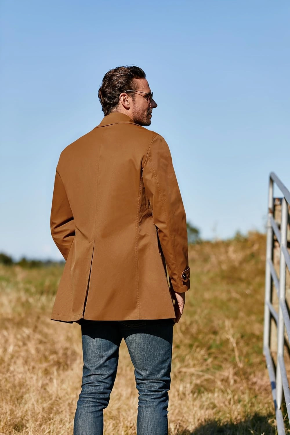 Makkrom Mens Trench Coat Single Breasted Casual Spread Collar Windbreak Jacket Long Classic Business Overcoat