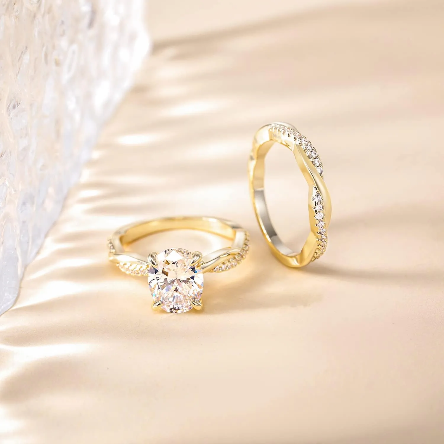 Mameloly 3ct Engagement Rings for Women Oval Cut Bridal Ring Sets Cubic Zirconia Wedding Band Twisting Infinity Pave Set Size 4-12