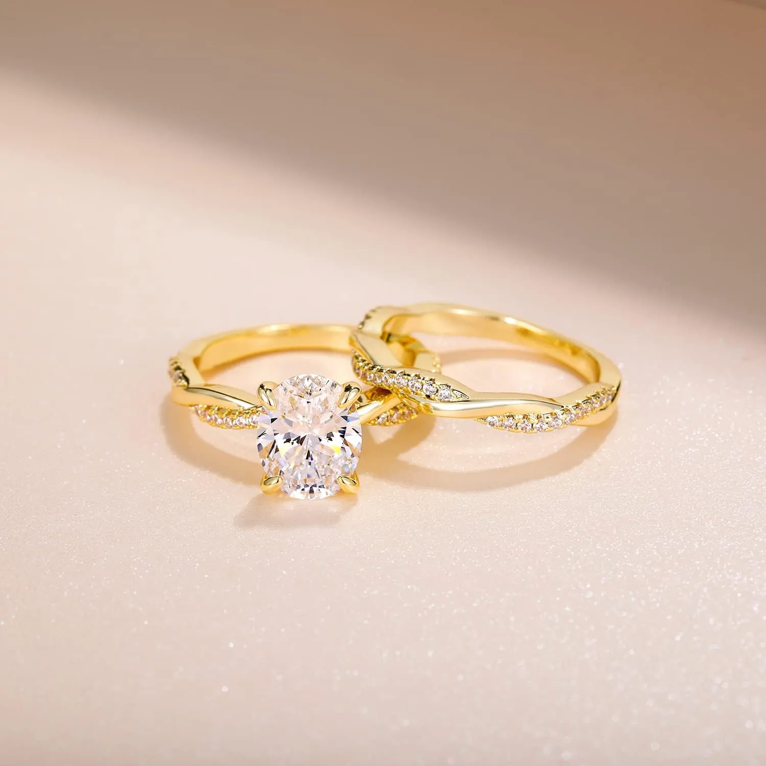 Mameloly 3ct Engagement Rings for Women Oval Cut Bridal Ring Sets Cubic Zirconia Wedding Band Twisting Infinity Pave Set Size 4-12