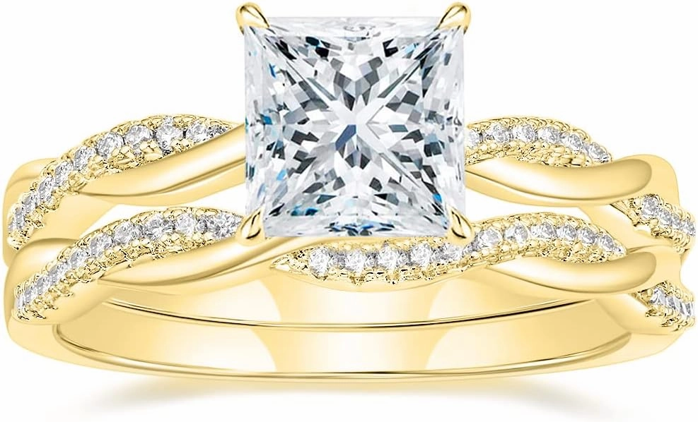 Mameloly 2ct Wedding Band for Women Princess Cut Bridal Ring Sets Cubic Zirconia Promise Engagement Rings Twisting Infinity Pave Set Size 4-12