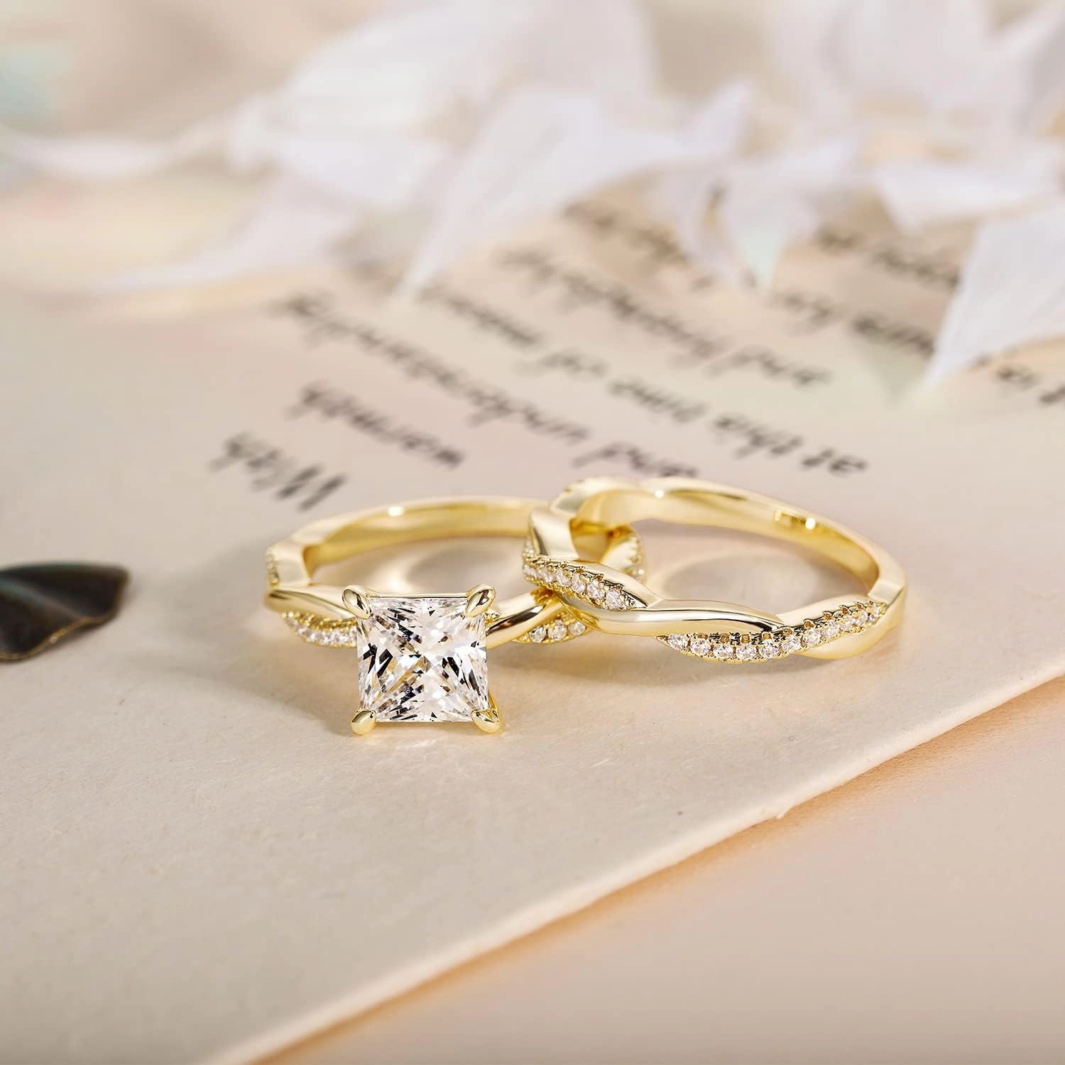 Mameloly 2ct Wedding Band for Women Princess Cut Bridal Ring Sets Cubic Zirconia Promise Engagement Rings Twisting Infinity Pave Set Size 4-12