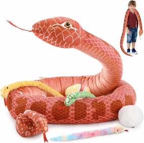 MaoGoLan 118'' Large Plush Snake Giant Snake Mommy with 4 Babies & 3 Eggs Plush Toy Bulk, Red Boa Constrictor Stuffed Animal Gift for Kids Boys Girls Christmas Easter Halloween