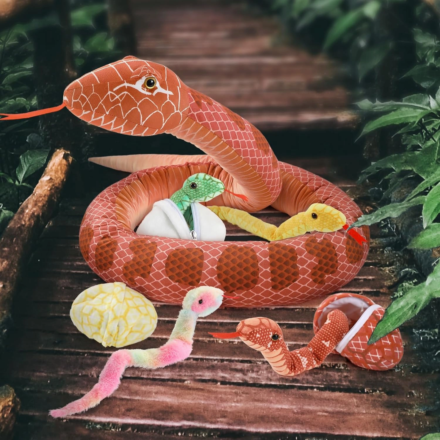 MaoGoLan 118'' Large Plush Snake Giant Snake Mommy with 4 Babies & 3 Eggs Plush Toy Bulk, Red Boa Constrictor Stuffed Animal Gift for Kids Boys Girls Christmas Easter Halloween