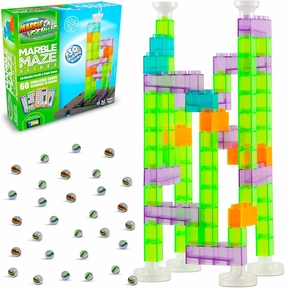 Marble Genius Marble Maze Slides Set: 30 Building Blocks, and 60 Challenge Cards, with Instruction App Access - 3D Puzzle and Logic Game - Build, Race, and Discover Tracks with This Marble Game Set