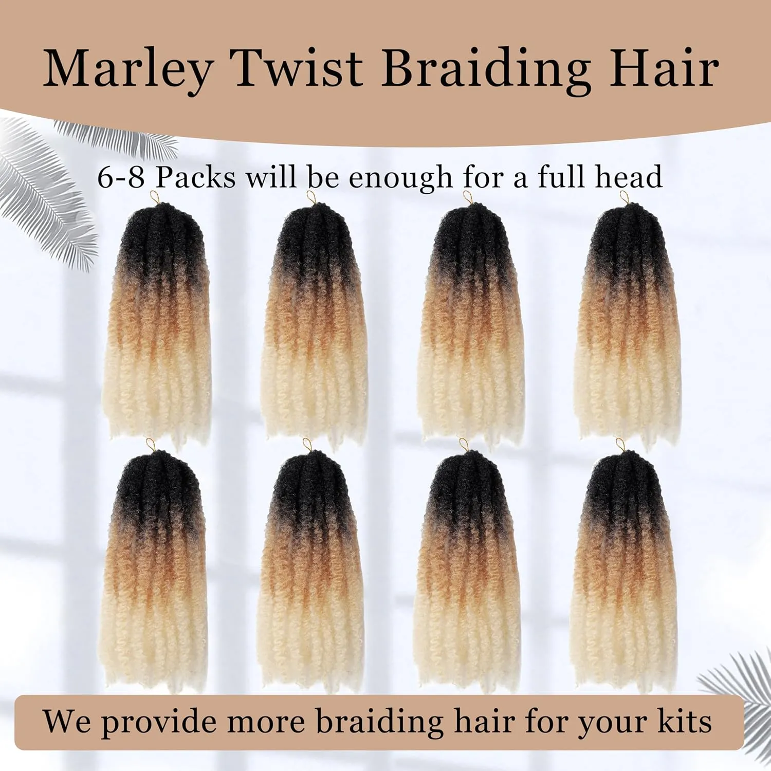 Marley Twist Braiding Hair 14 inch Afro Kinky Curly Crochet Braids 8 Packs Cuban Twist Crochet Braids Synthetic Low Maintenance Skin-Friendly Marley Hair Extensions(1B/27/613, Packs of 8)