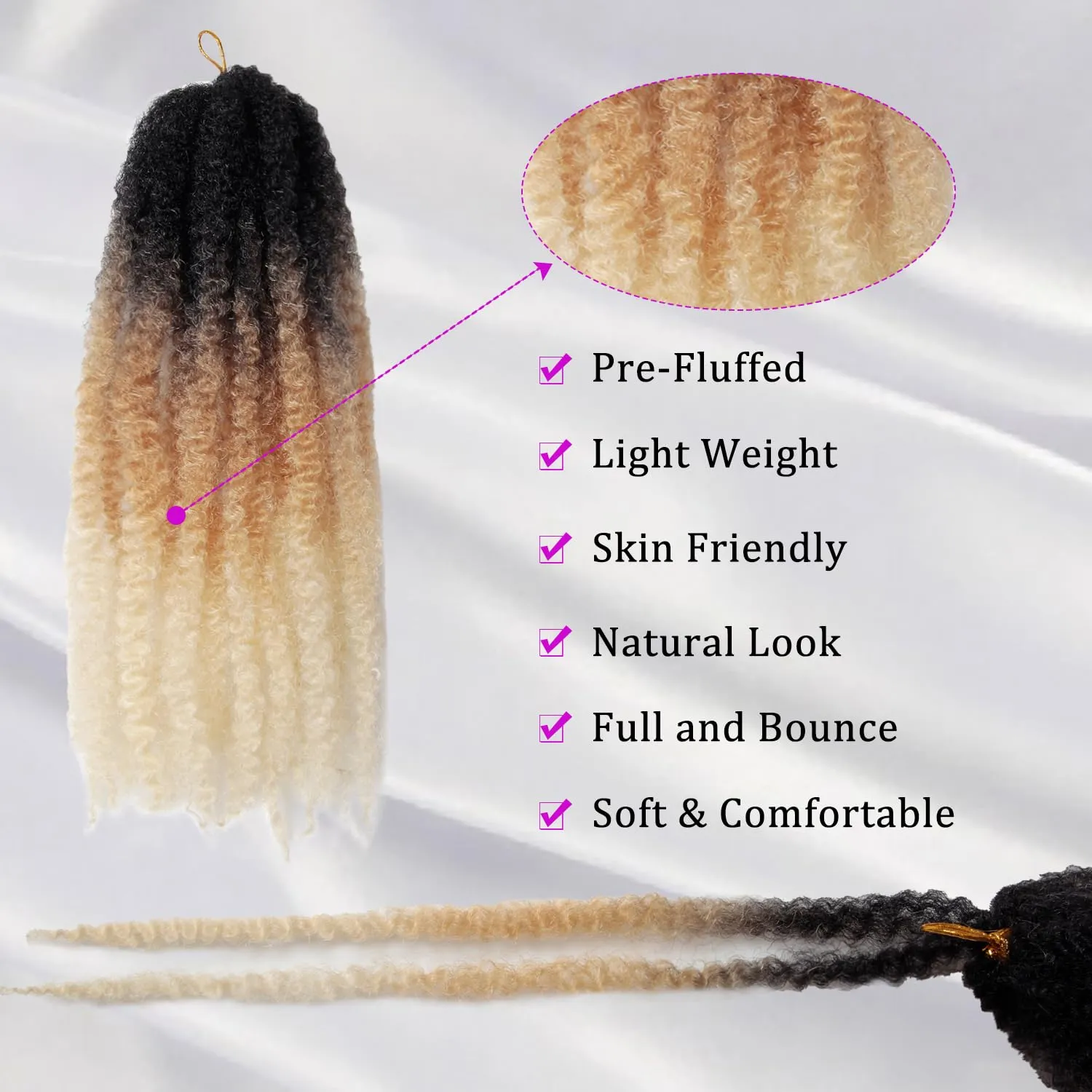 Marley Twist Braiding Hair 14 inch Afro Kinky Curly Crochet Braids 8 Packs Cuban Twist Crochet Braids Synthetic Low Maintenance Skin-Friendly Marley Hair Extensions(1B/27/613, Packs of 8)