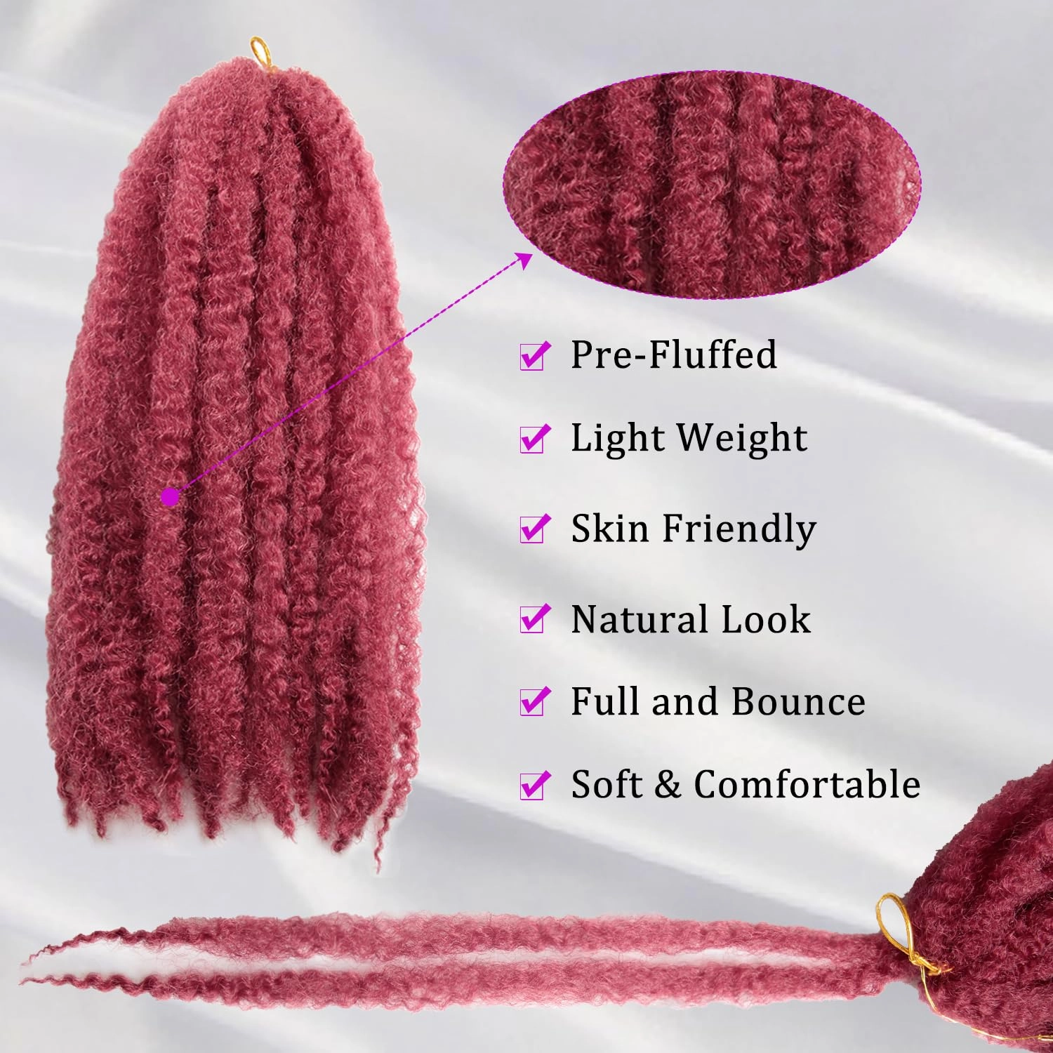 Marley Twist Braiding Hair 14 inch Afro Kinky Curly Crochet Braids 8 Packs Cuban Twist Crochet Braids Synthetic Low Maintenance Skin-Friendly Marley Hair Extensions(118#, Packs of 8)