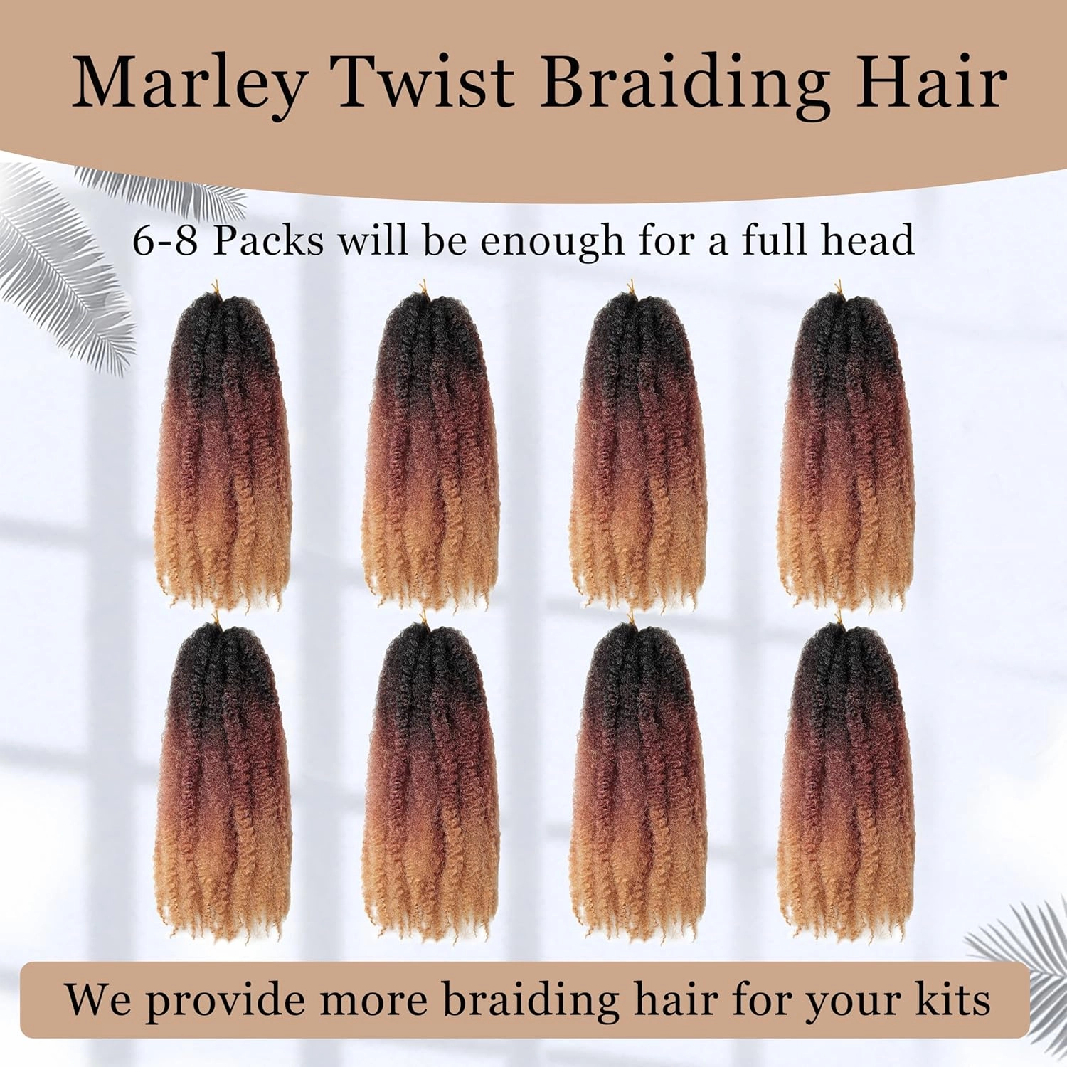 Marley Twist Braiding Hair 14 inch Afro Kinky Curly Crochet Braids 8 Packs Cuban Twist Crochet Braids Synthetic Low Maintenance Skin-Friendly Marley Hair Extensions(1B/30/27, Packs of 8)