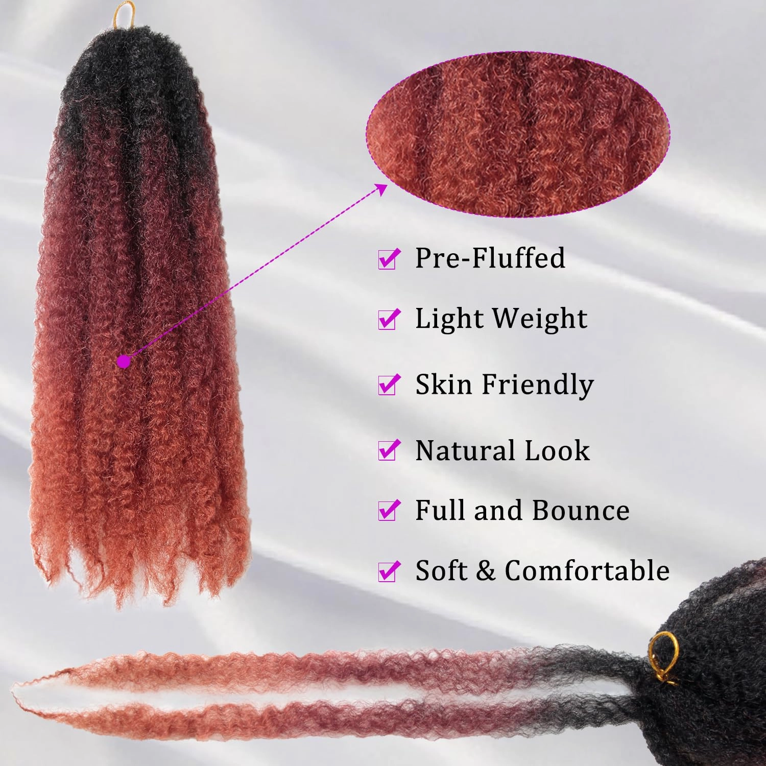 Marley Twist Braiding Hair 14 inch Afro Kinky Curly Crochet Braids 8 Packs Cuban Twist Crochet Braids Synthetic Low Maintenance Skin-Friendly Marley Hair Extensions(1B/530/350, Packs of 8)